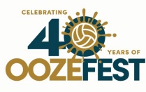 A Buffalo Bronze and Harriman Blue commentative logo that reads, "Celebrating 40 years of Oozefest.". 